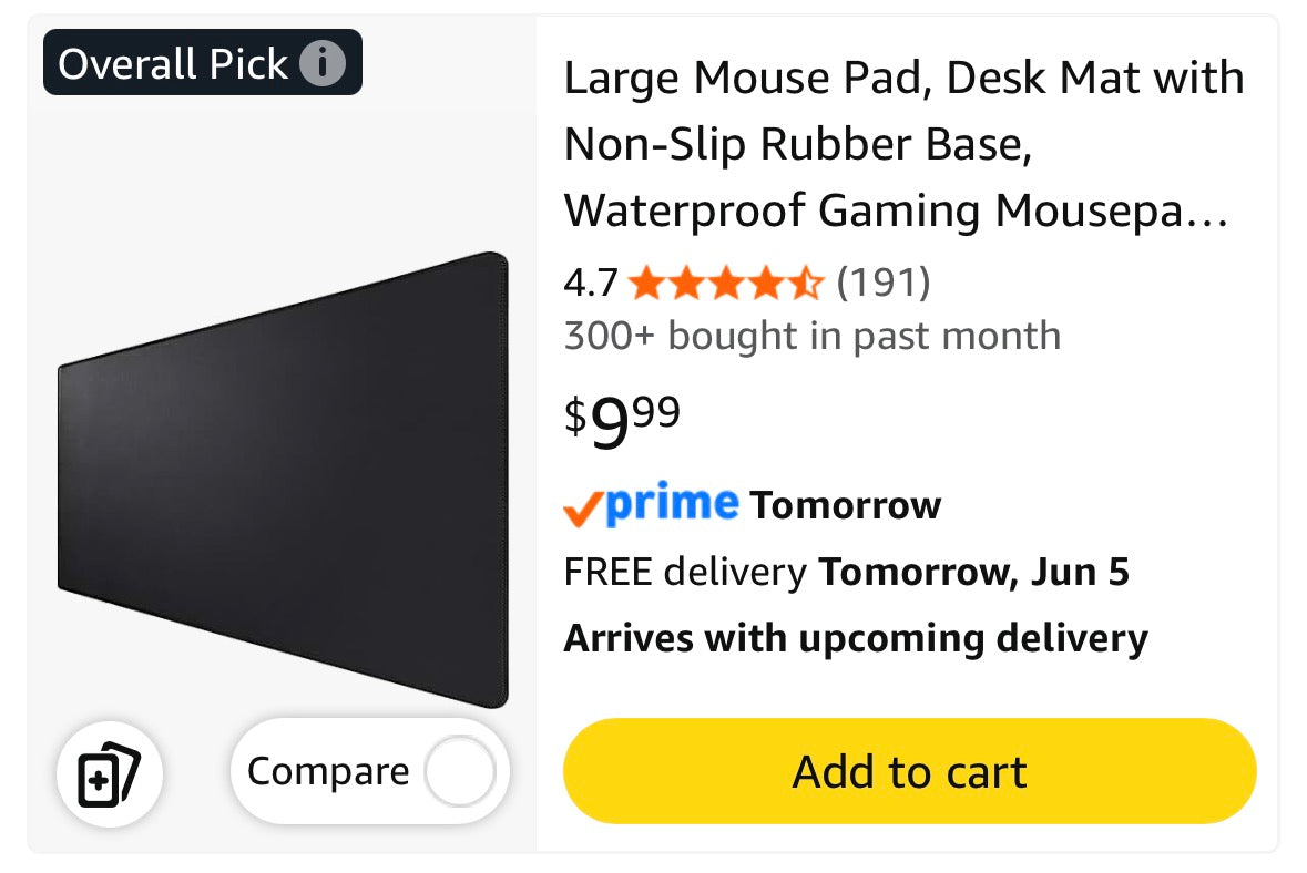 Black X-L Gaming Mouse Pad with Non-Slip Rubber Base, Stitched Edge, Desk mat for Laptop, Computer & PC, Office & Home, 31.5x15.75 in