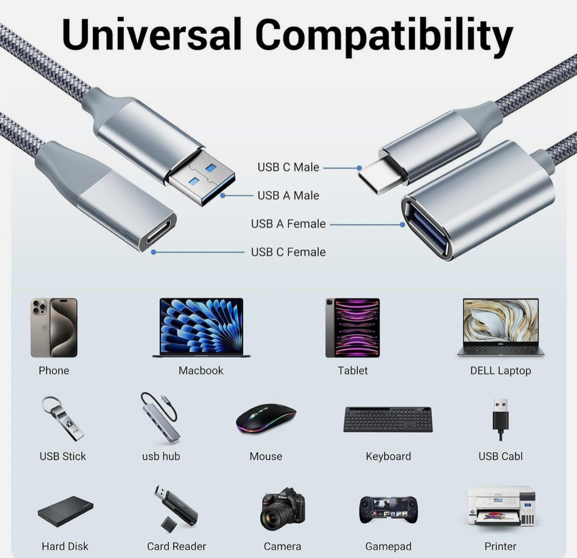 Temdan USB C to USB Adapter 4 Pack with USB Type C Male to USB 3.0 Female,for Apple Watch Ultra 8 9,iPhone 15 Pro Max 14 13 12,AirPods,OTG Adapt USB to USB C-Silver