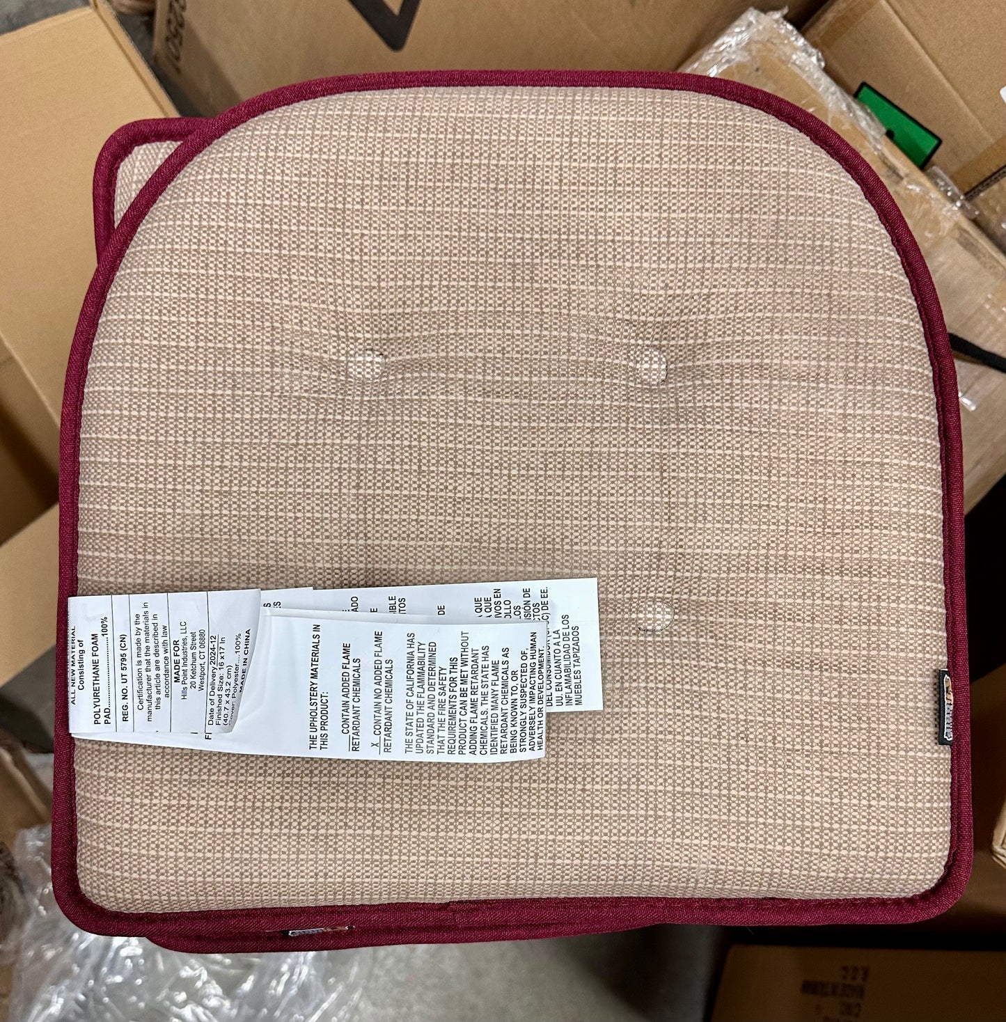 GORILLA GRIP Slip Resistant Tufted Chair Cushions, No Ties Required, Set of 6 Memory Foam Pads for Dining Room Kitchen Table, Office, Rocking Chairs, Plush Seat Cushion Pad, Home Decor, 16x17, Wine (L1090)