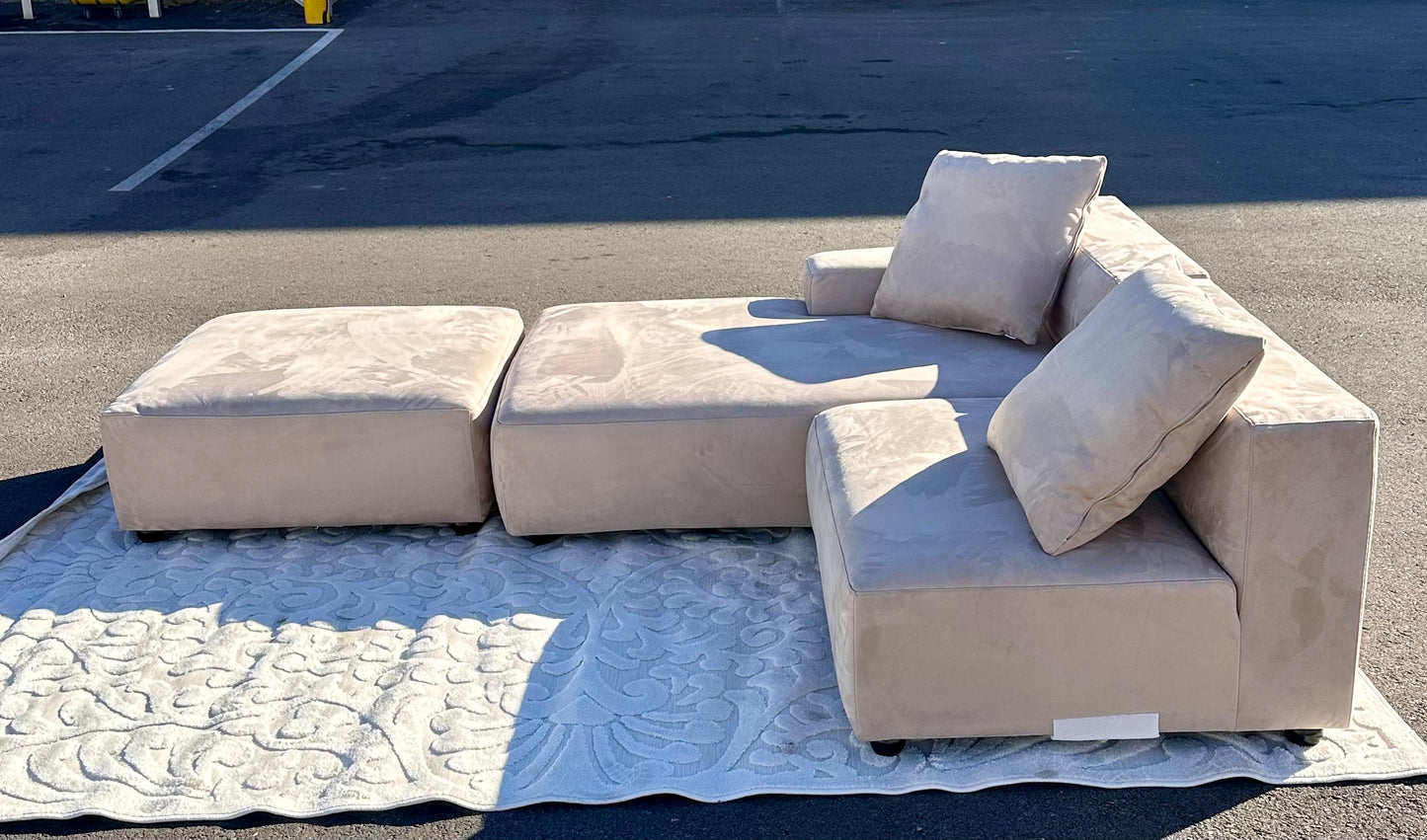 Acanva Luxury Modern Modular L-Shape Sectional Sofa Set, 3 Seat Upholstered Couch with Chaise Lounge for Living Room Bedroom Apartment,Light Cream (L1097)