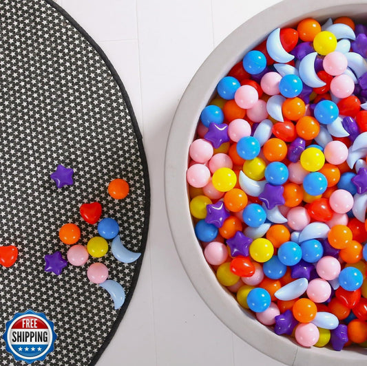 GOGOSO Balls for Ball Pit, 100 Balls with Stars Hearts Moon Shapes, Plastics Balls for Ball Pits, Pastel Ball for Toddlers Kids Party and Decoration Play Fun