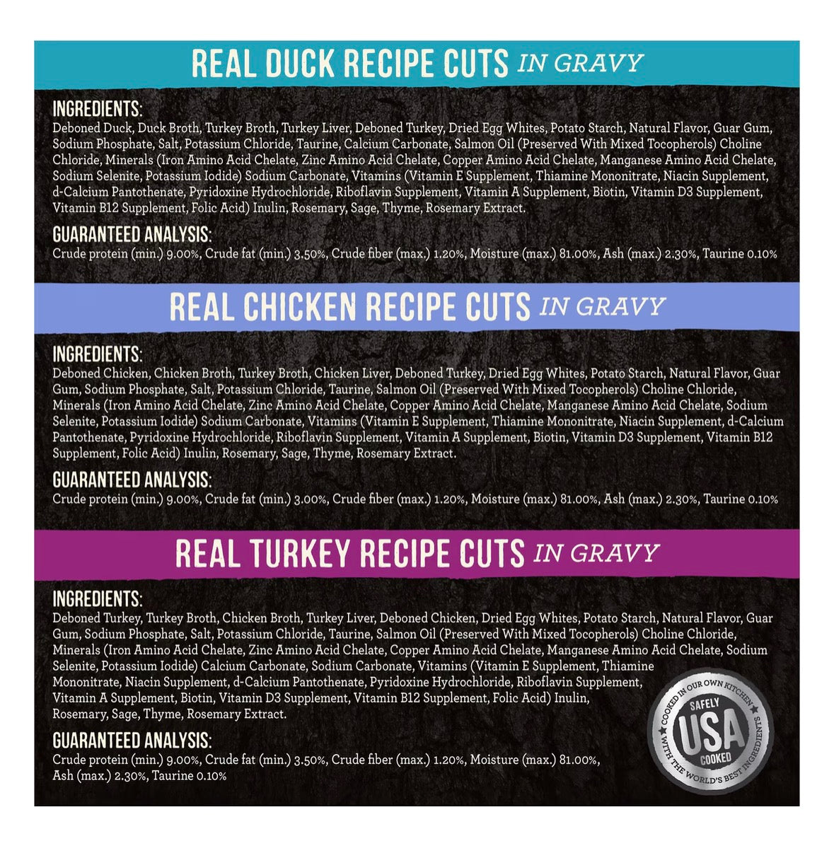 Merrick Backcountry Grain-Free Morsels in Gravy Real Duck, Chicken, Turkey Recipe Cuts Variety Pack Cat Food Pouches, 3-oz, case of 12