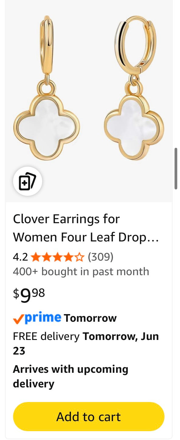 LQXY Gold Huggie Hoop Earrings for Women, 925 Sterling Silver Clover Earrings, White