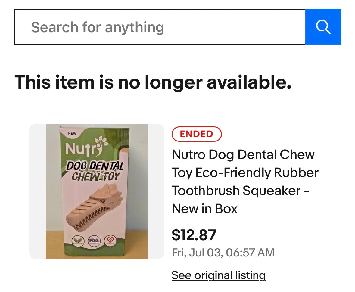 Nutro Dog Dental Chew Toy Eco-Friendly Rubber Toothbrush Squeaker - New in Box