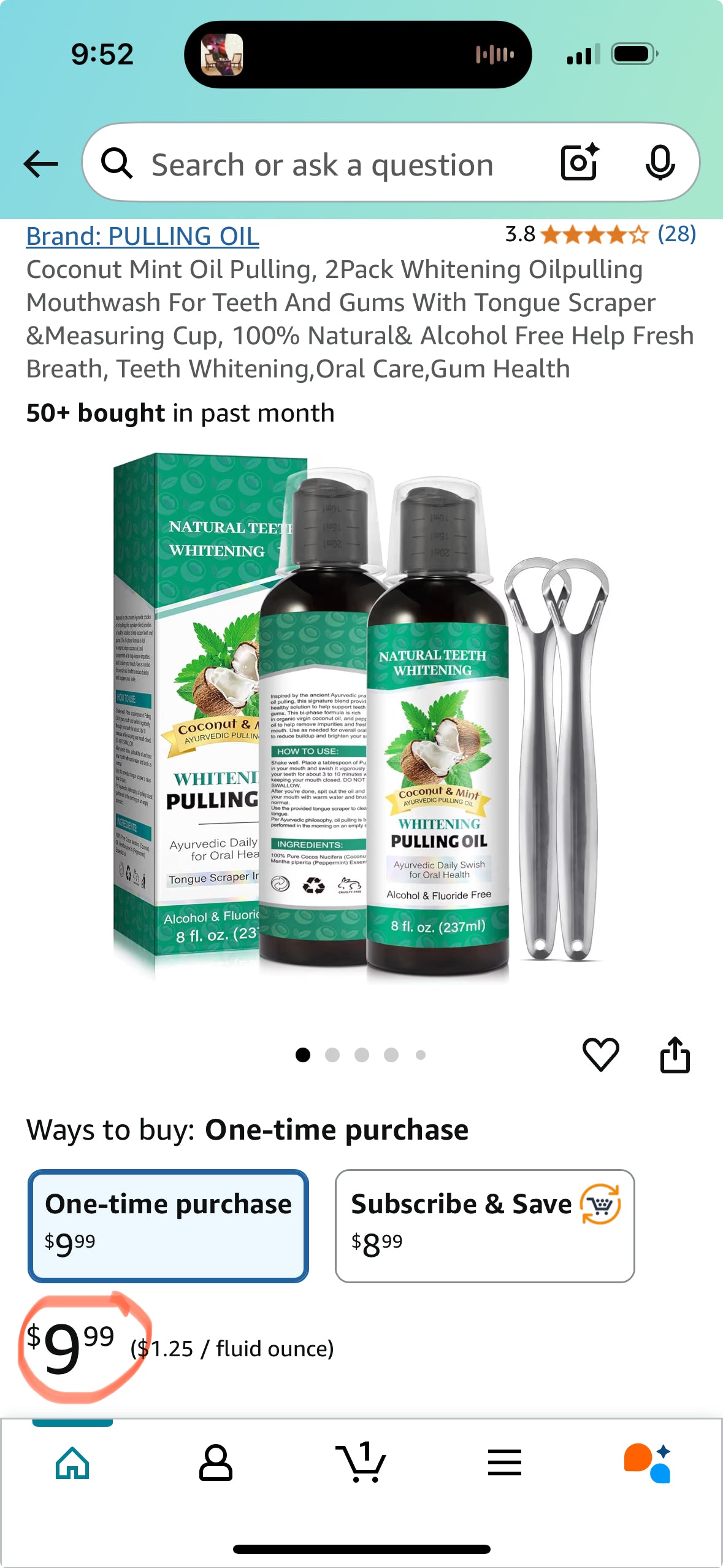 Coconut Mint Oil Pulling, 2Pack Whitening Oilpulling Mouthwash For Teeth And Gums With Tongue Scraper &Measuring Cup, 100% Natural& Alcohol Free Help Fresh Breath, Teeth Whitening,Oral Care,Gum Health