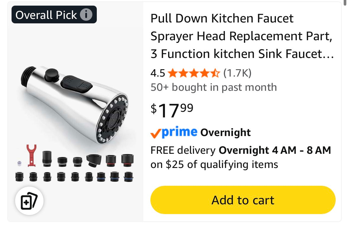 Pull Down Kitchen Faucet Sprayer Head Replacement, 3 Function (Blade Spray) Pull Out Sink Spray Nozzle with 9 Adapters, Kitchen Tap Spray Spout Part Connector (Chrome)