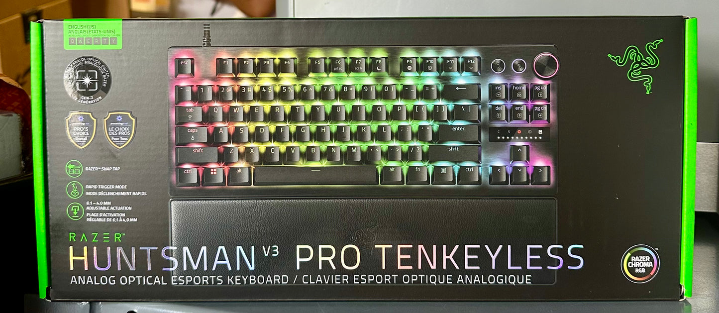 Razer Huntsman V3 Pro TKL Esports Gaming Keyboard: Analog Optical Switches - Razer Snap Tap - Rapid Trigger - Adjustable Actuation - Media Keys & Dial - Doubleshot PBT Keycaps - Wrist Rest - Black (Bin 99)