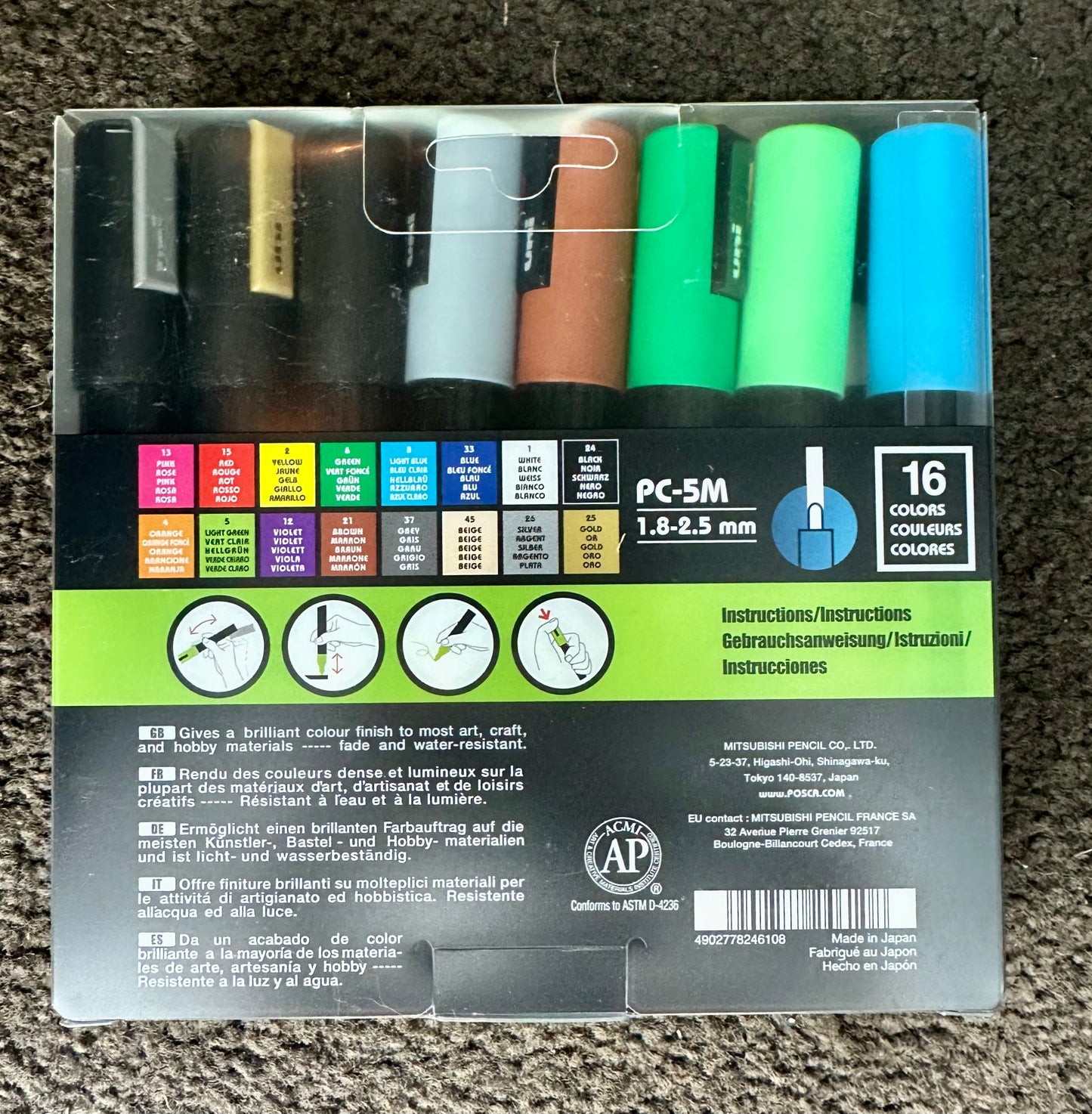 POSCA® PC-5M Paint Markers, 16 Count Medium Reversible Tip Set (1.8–2.5 mm) Water-Based Opaque Paint Pens for Rock Painting, Wood, Glass, Crafts & Art Projects
