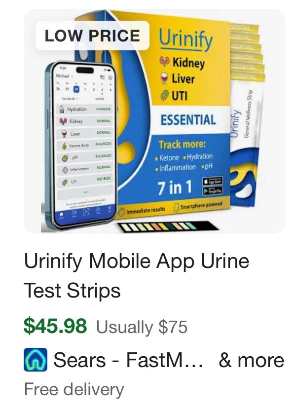 URINIFY Essential] Mobile App Urine Test Strips and at Home UTI Test Strips, Kidney Test kit at Home, Hydration, Keto Test Strips, pH Test Strips, Liver Test, urinalysis Test, Protein, 6 Strip
