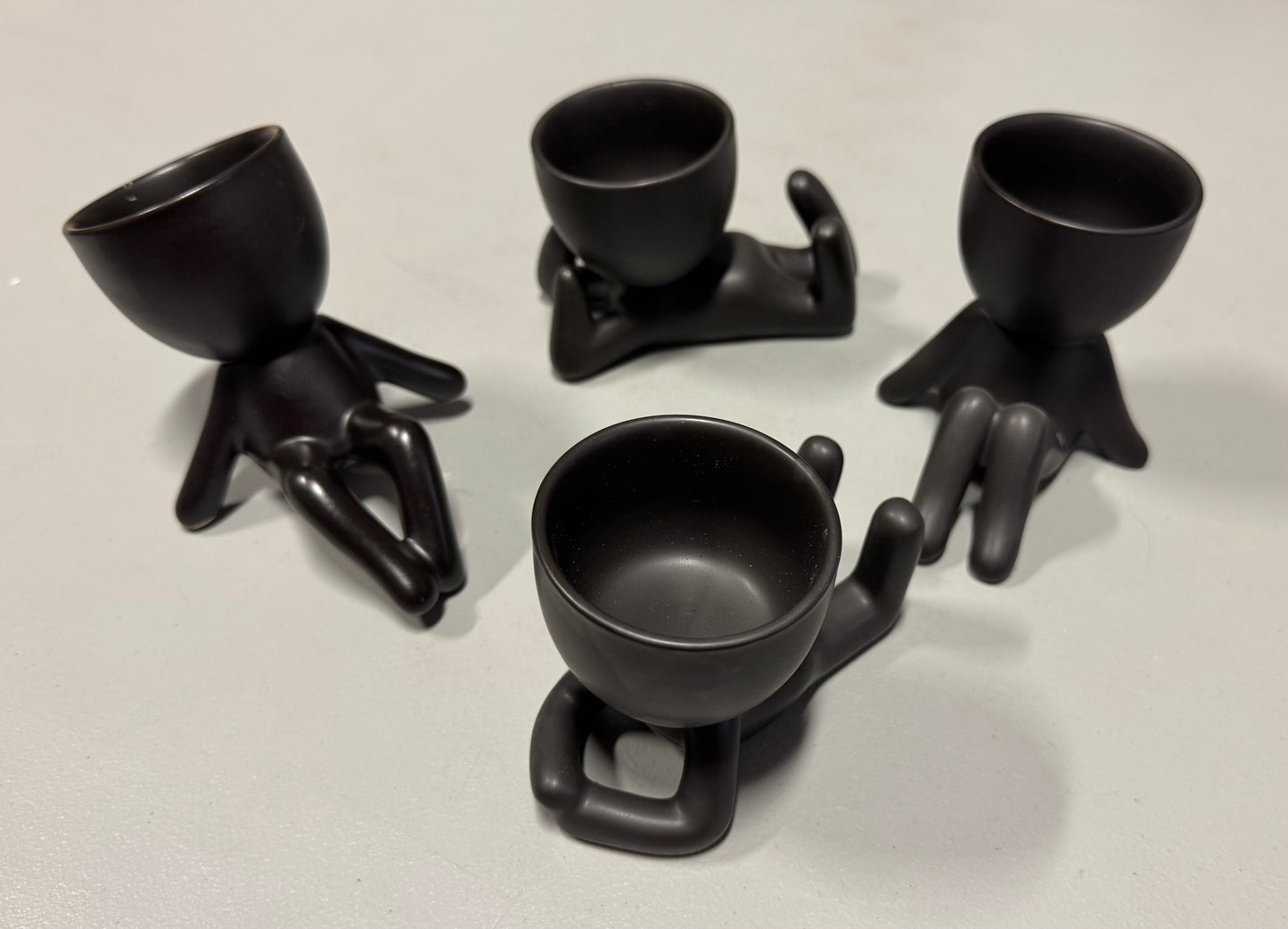 Artificial Succulent Plants with Creative Human Shaped Pots, Mini Potted Plants (Matte Black)