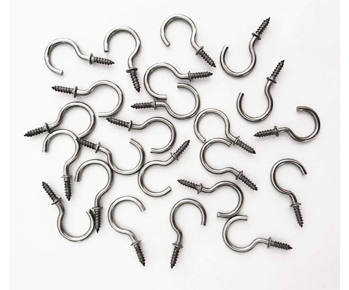 Hulless Silver 30 Pcs 3 Inch Metal Cup Hooks Ceiling Screw Hooks for Attachment and Suspension