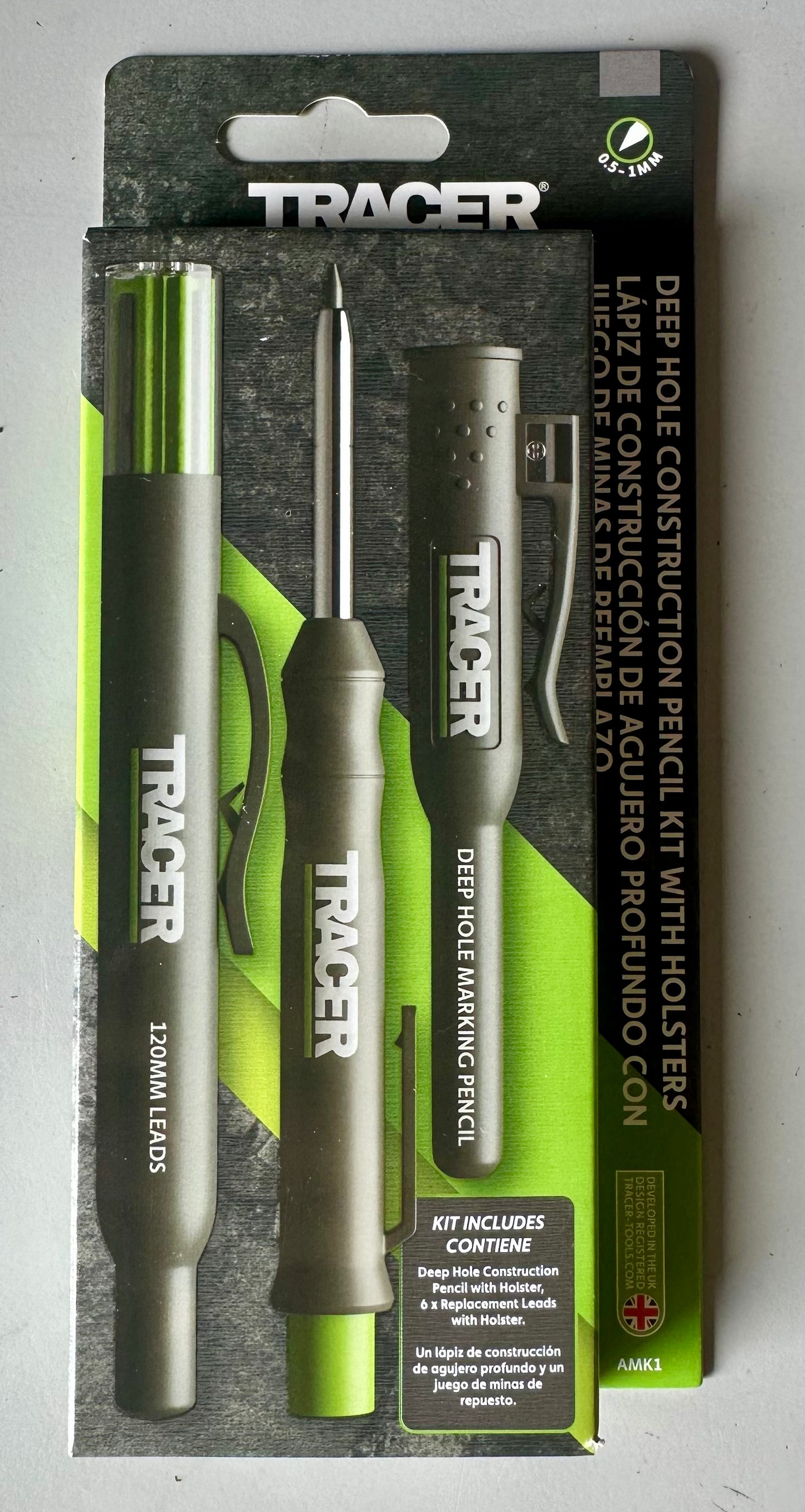 Tracer Mechanical Carpenter Pencil Set with Replacement Lead (6 Pack) - Construction Pencil with Site Holster - All In One Marking Kit for Carpenter Tools Contractor Pencils