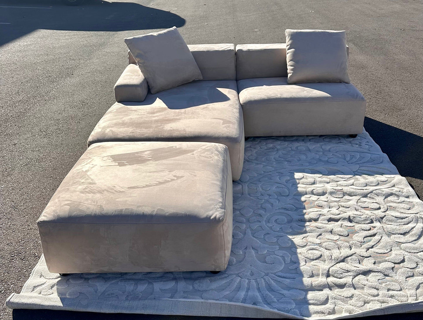 Acanva Luxury Modern Modular L-Shape Sectional Sofa Set, 3 Seat Upholstered Couch with Chaise Lounge for Living Room Bedroom Apartment,Light Cream (L1097)