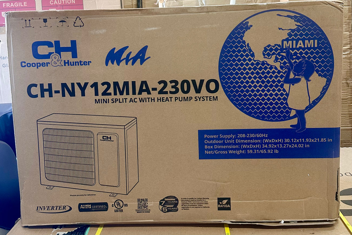 Cooper & Hunter MIA Series, Mini Split Air Conditioner and Heater, 12,000 BTU, 230V, 20.5 SEER2, 1 Ton, Wall Mount Ductless Inverter Heat Pump System, CH-NY12MIA-230 (R600)