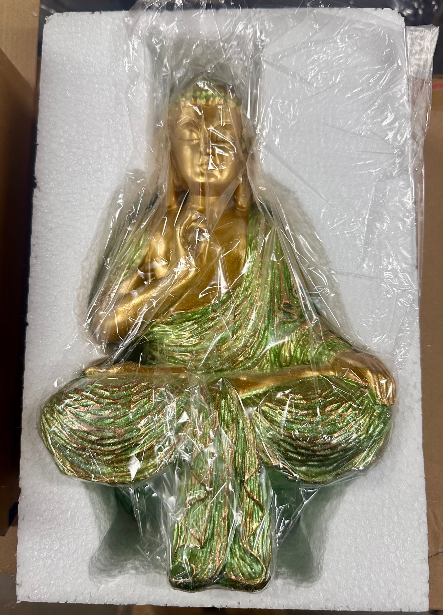 Desktop Statue - Outdoor Garden Zen Buddha Statue Ornaments, 12” Buddha Sculpture for Meditation or Decoration,  green, 12” Tall