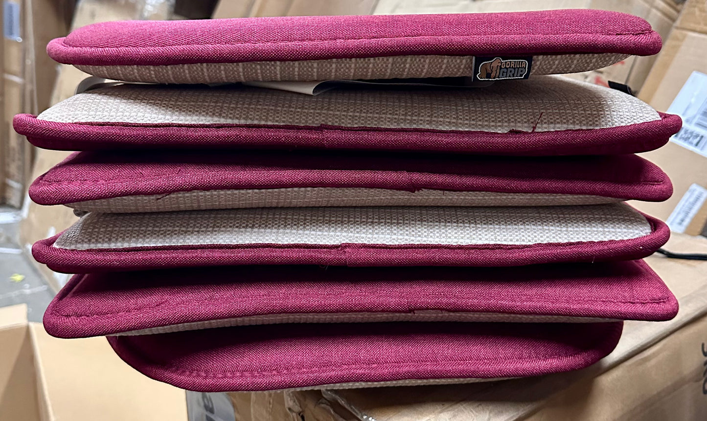 GORILLA GRIP Slip Resistant Tufted Chair Cushions, No Ties Required, Set of 6 Memory Foam Pads for Dining Room Kitchen Table, Office, Rocking Chairs, Plush Seat Cushion Pad, Home Decor, 16x17, Wine (L1090)