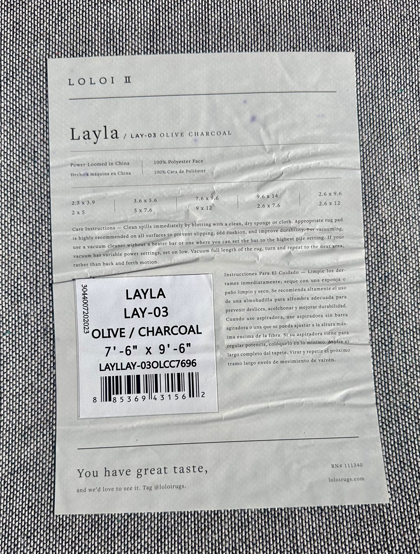 Loloi Layla Collection LAY-03 Olive/Charcoal 7'-6" x 9'-6" .13" Thick Area Rug, Soft, Durable, Vintage Inspired, Distressed, Low Pile, Non-Shedding, Easy Clean, Printed, Living Room Rug (L1106)