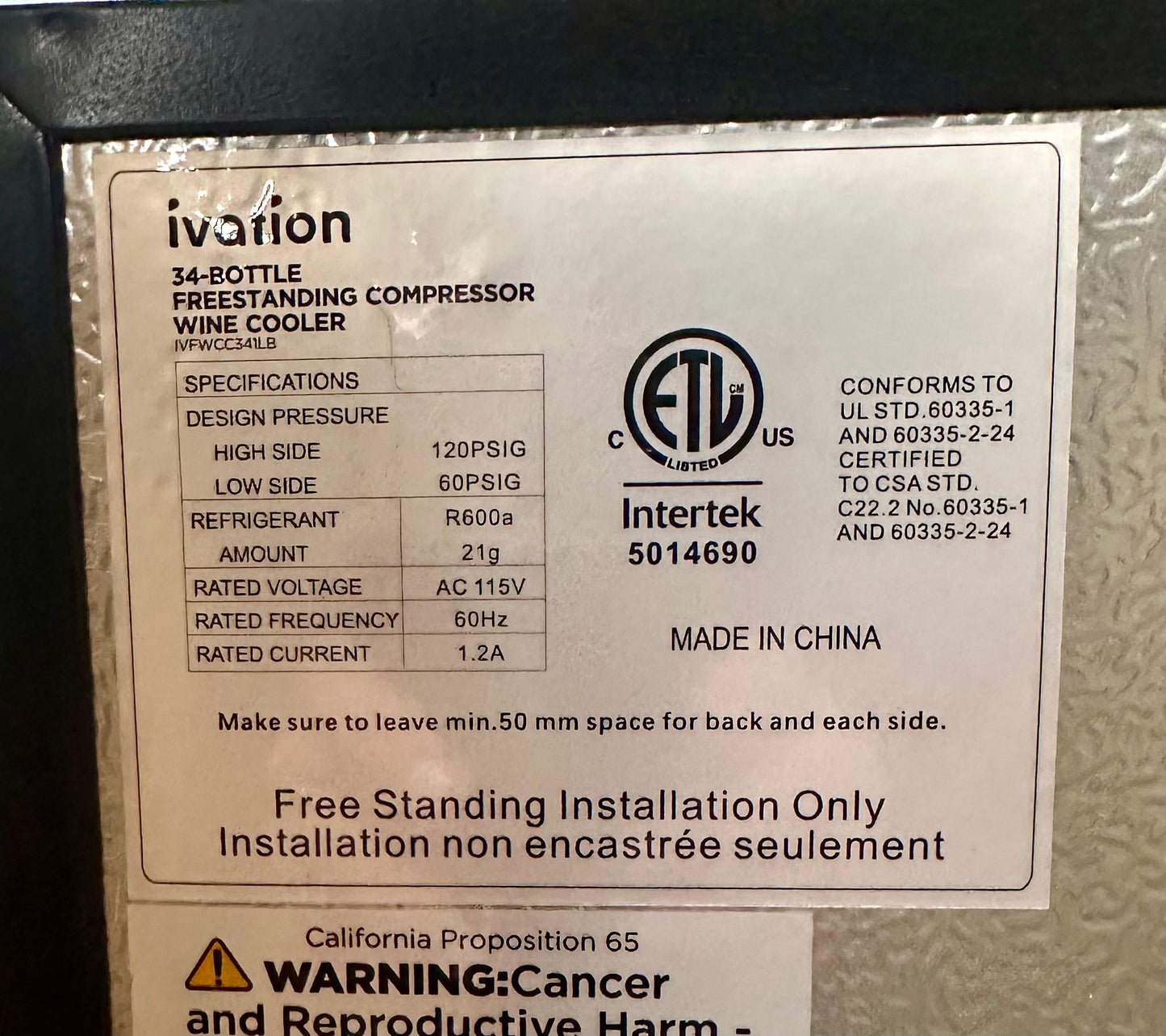 Ivation 34 Bottle Compressor Wine Cooler Refrigerator w/Lock, Large Freestanding Wine Cellar For Red, White, Champagne or Sparkling Wine, 41f-64f Digital Temperature Control, Glass Door, Black (R718)