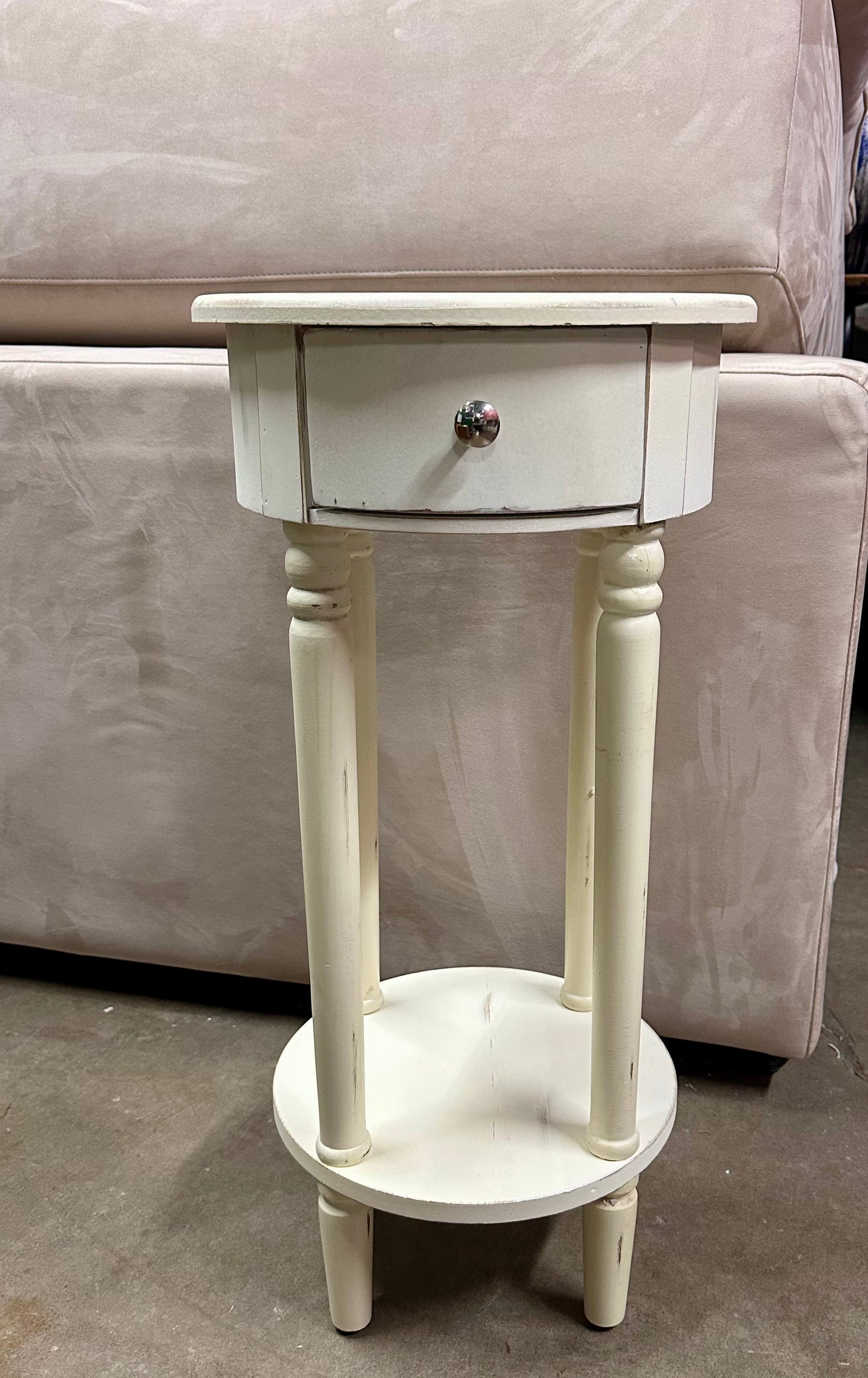 COSIEST End Table with Drawer, Round Nightstand with Storage Shelf, End Table for Living Room, Bedroom, Hall Way, Space Saving Beige (L1109)