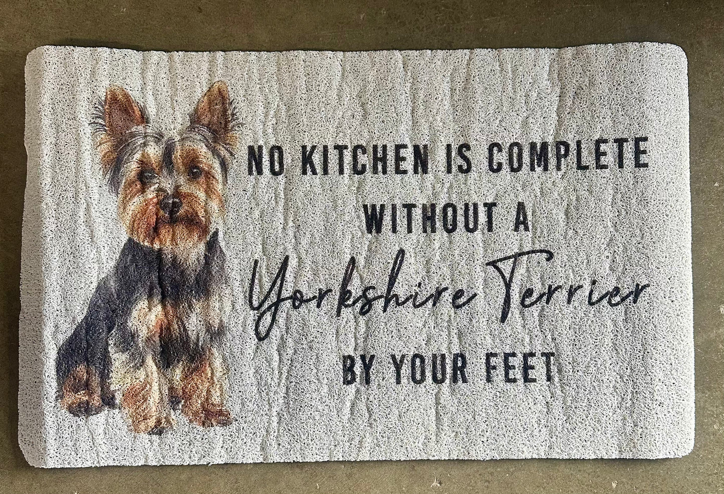 Yorkshire Terrier–themed kitchen floor mat, 29”x 18”