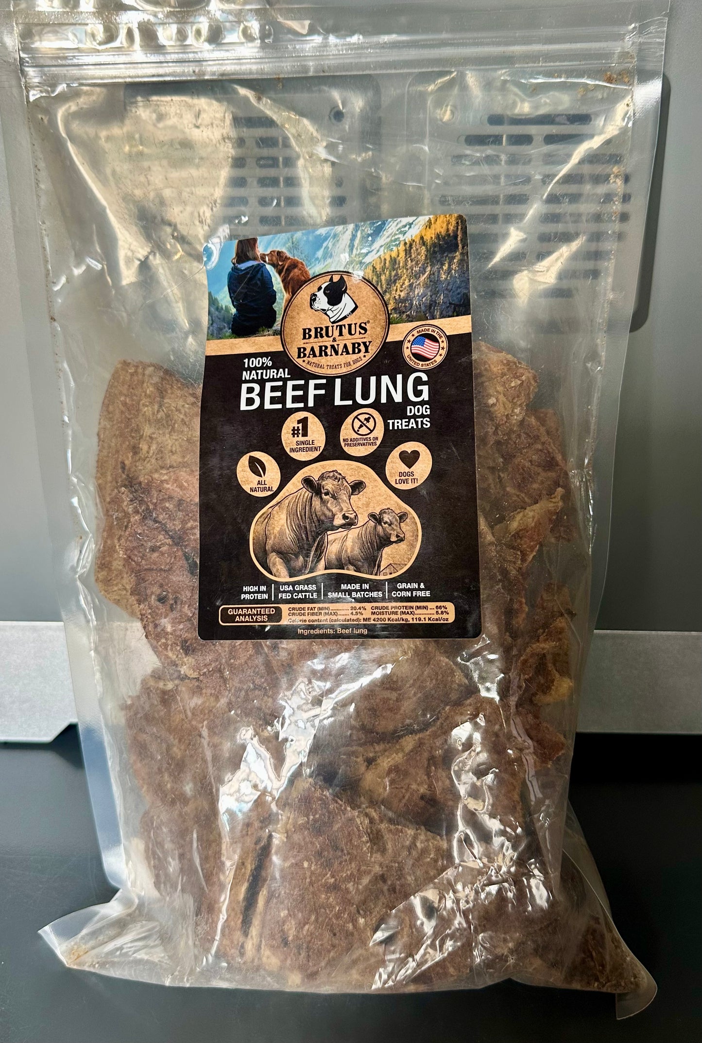 BRUTUS & BARNABY Beef Lung Fillets for Dogs – 100% USA-Sourced Single Ingredient Dog Treat – High Protein, Healthy, All-Natural Dog Chews – Grain-Free, No Additives, (8oz)