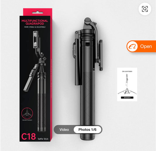 C18 Multifunctional Quadrapod selfie stick with extendable stand