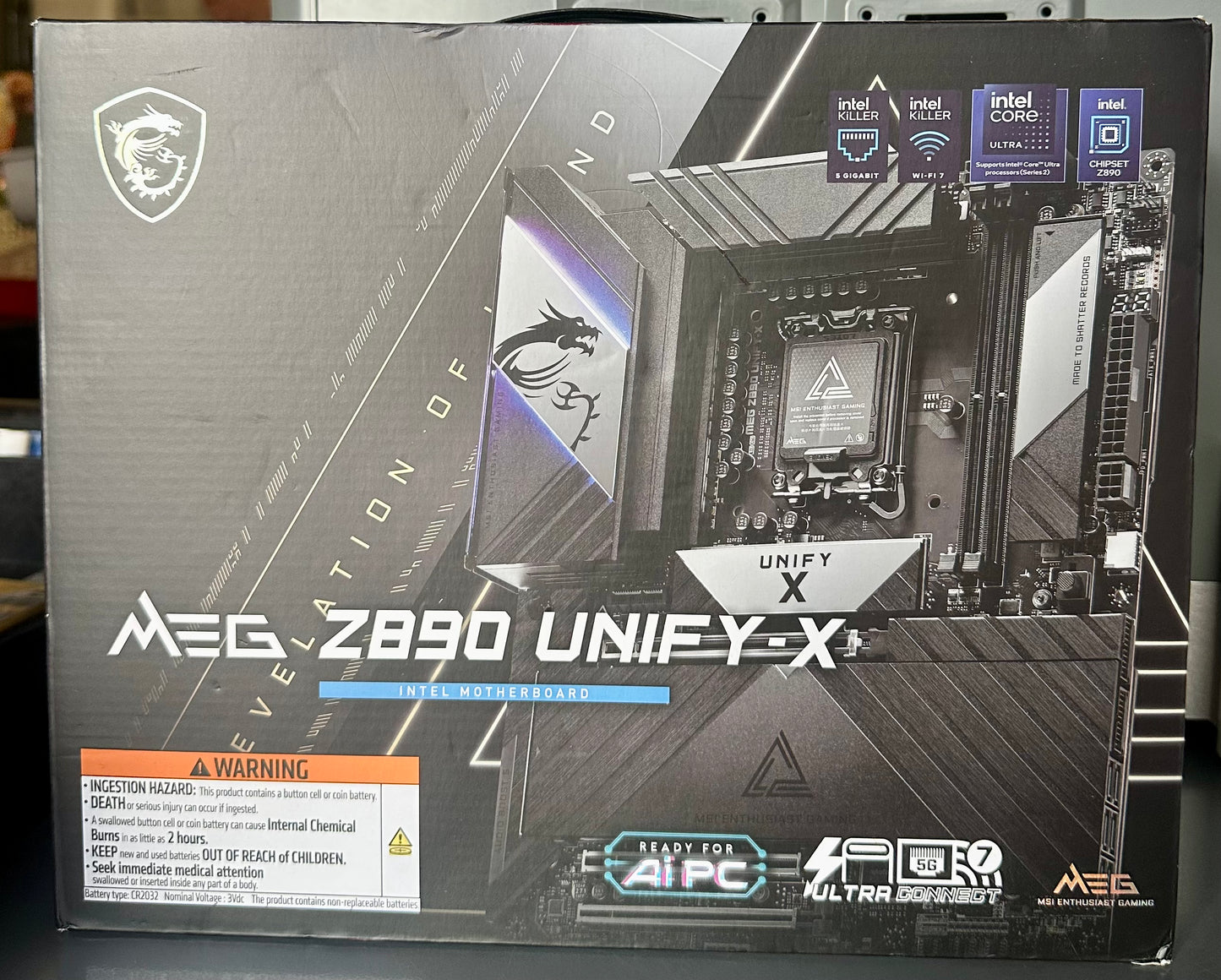 MSI MEG Z890 Unify-X Motherboard, ATX - Supports Intel Core Ultra Processors (Series 2), LGA 1851-110A SPS, DDR5 Memory (9600+ MT/s OC), PCIe 5.0 & 4.0 x16, M.2 Gen5, Thunderbolt 4, Wi-Fi 7, 5G LAN (MPS)