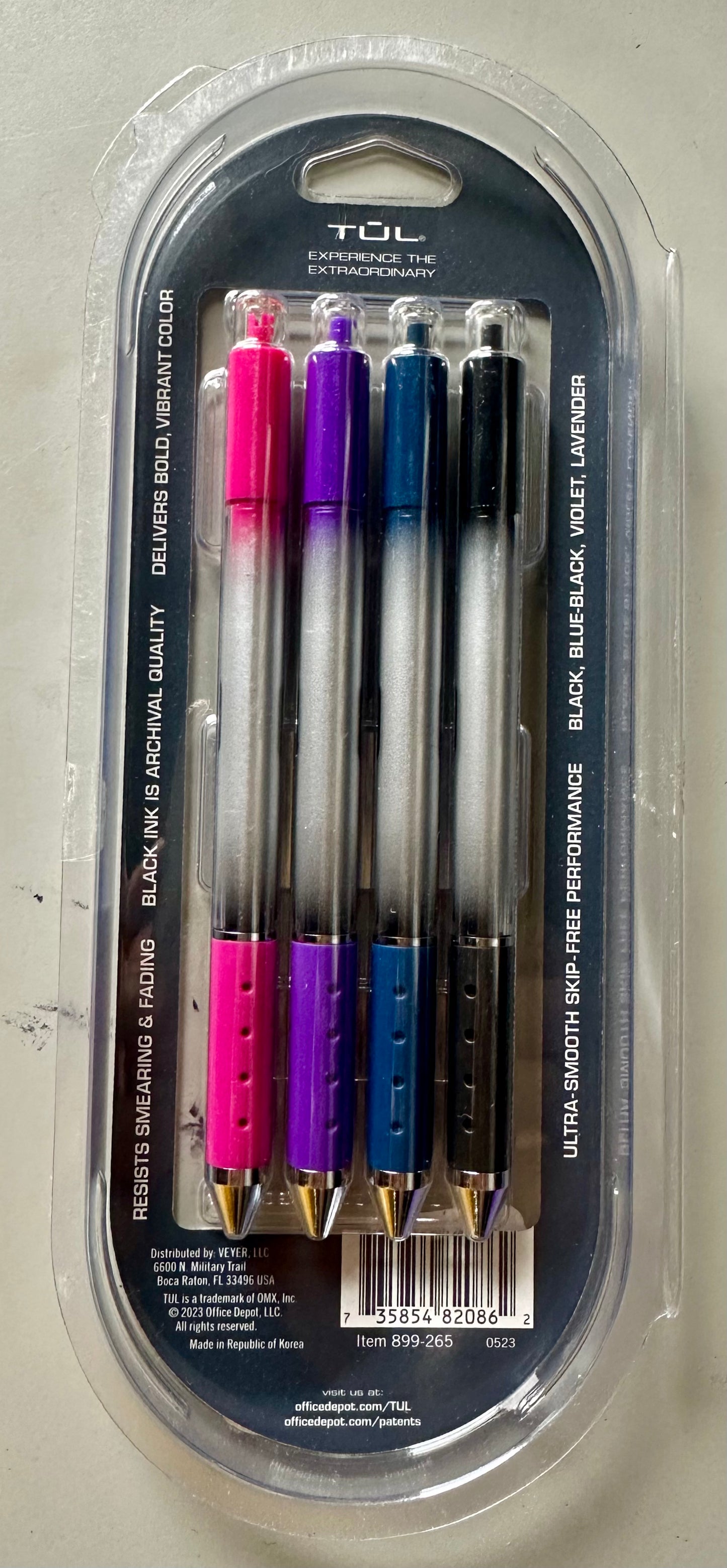 TUL® Retractable Gel Pens, Medium Point, 0.7 mm, Silver Barrel, Black/Navy/Purple/Lavender Inks, Pack Of 4 Pens