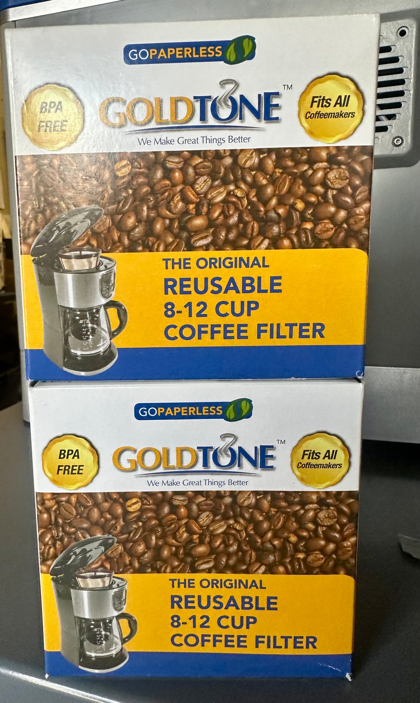 2-Pack GoldTone Brand Reusable 8-12 Cup Basket Coffee Filter, Fits Most Coffee Makers- BPA Free (2 Pack)