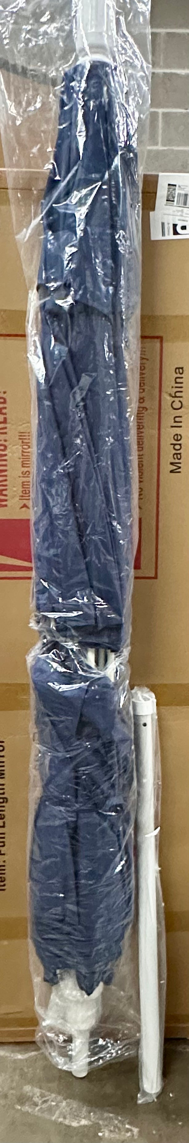 California Umbrella 12-Year-Non-Fading, 9Ft Premium Sunbrella Patio Umbrella, Hand-Crank, Button-Tilt, White Frame, Navy Fabric (G843)