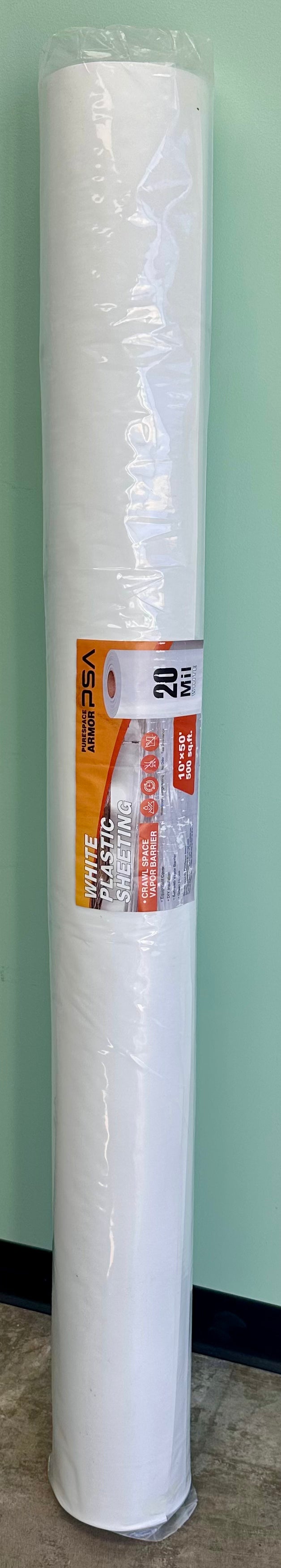 Crawl Space Vapor Barrier, 20 Mil Vapor Barrier, 10'x50', White Plastic Sheeting - Thick Plastic Sheeting, Heavy Duty Polyethylene Film, Drop Cloth Vapor Barrier Covering for Crawl Space, Basement (G917)