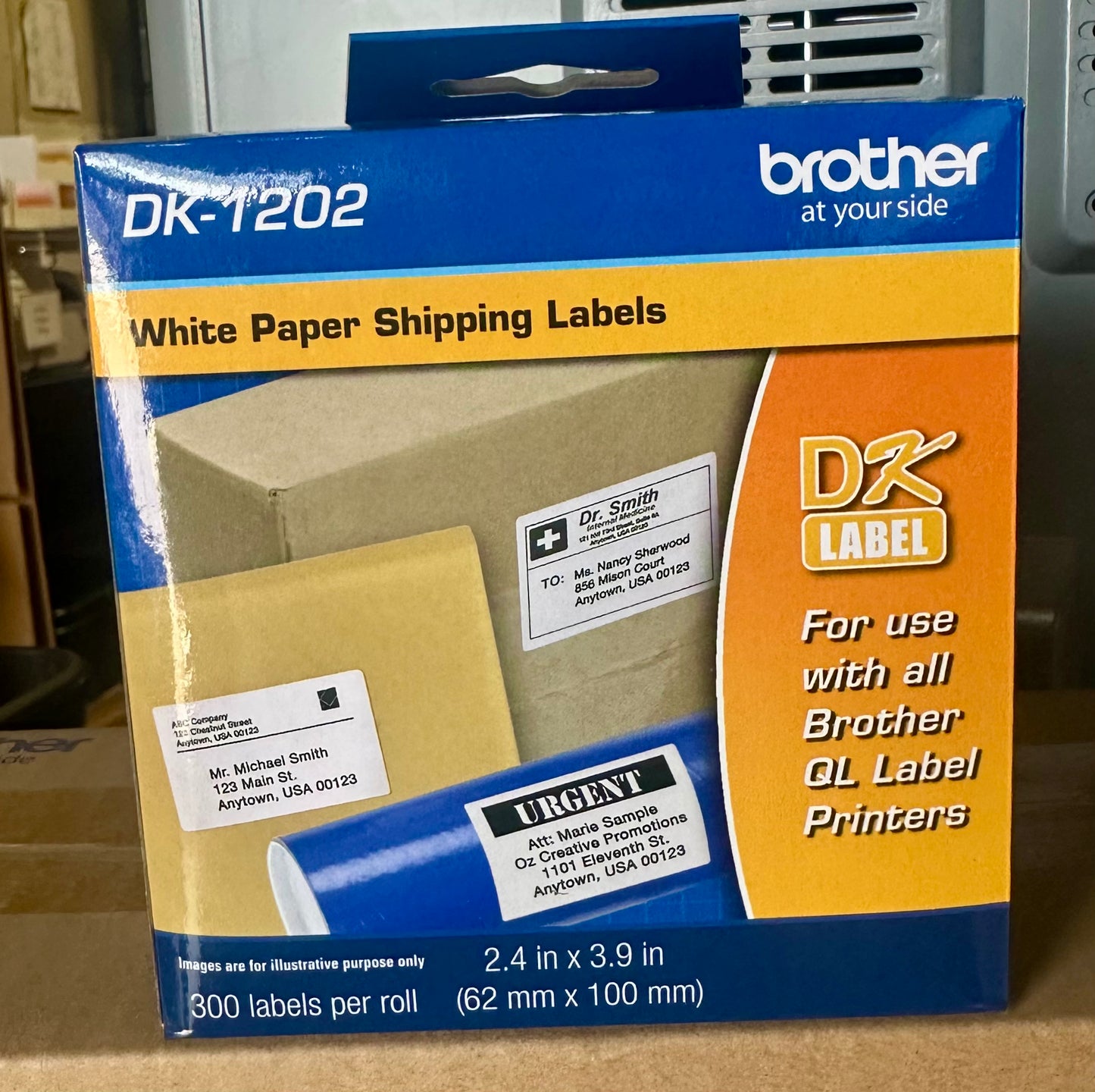 3-Pack, Brother Genuine DK-12023PK Die-Cut Shipping Paper Labels, Long Lasting Reliability, 300 Labels Per Roll, (3) Rolls per Box, White (DK12023PK)