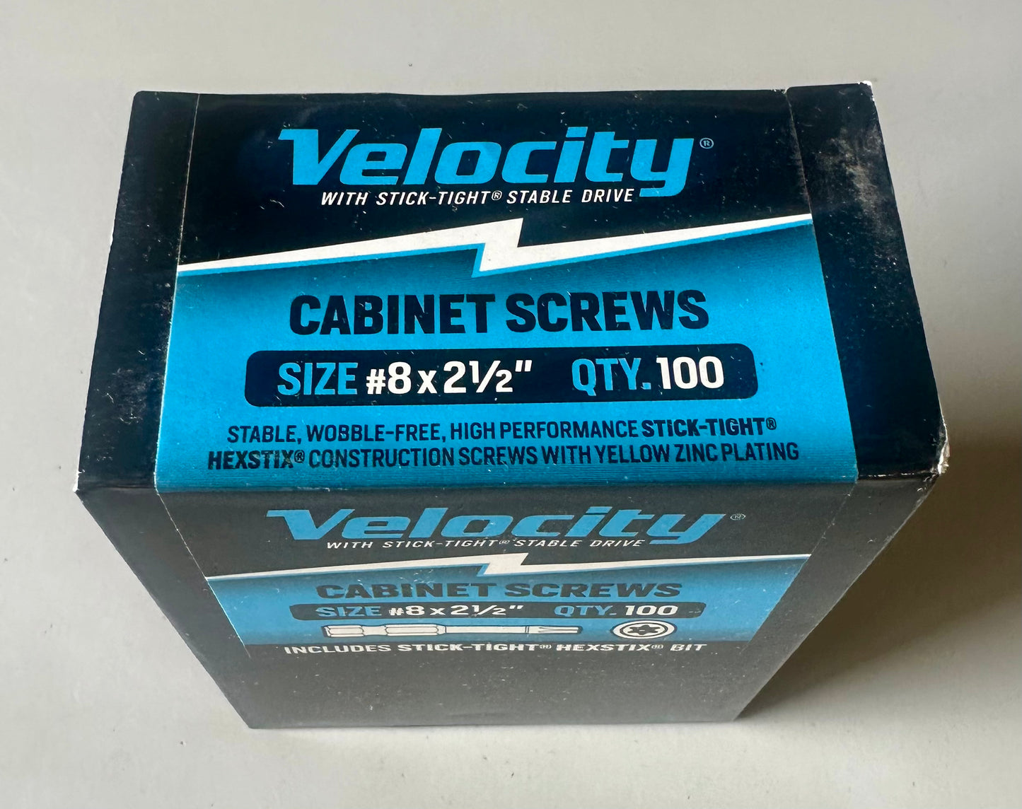 Velocity Cabinet Interior Wood Screws & T20 Torx Bits, Zinc Plated Washer Head, #8 x 2 1/2", 100pcs