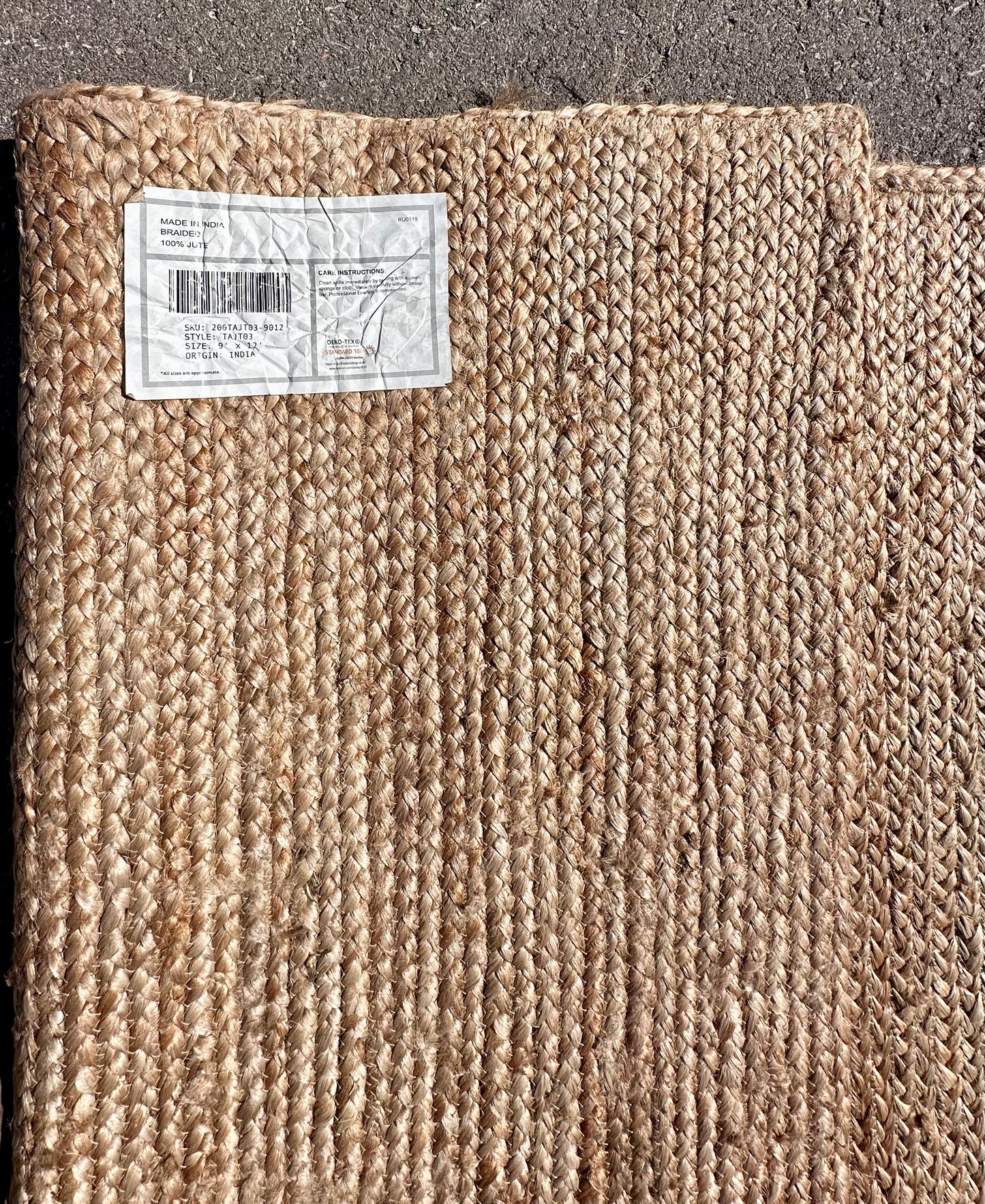 9x12 Jute Hand Woven Area Rug, Natural, Solid Farmhouse Design, Natural Fiber, For Bedroom, Living Room, Dining Room, Hallway, Office, Kitchen, Entryway (L1054)