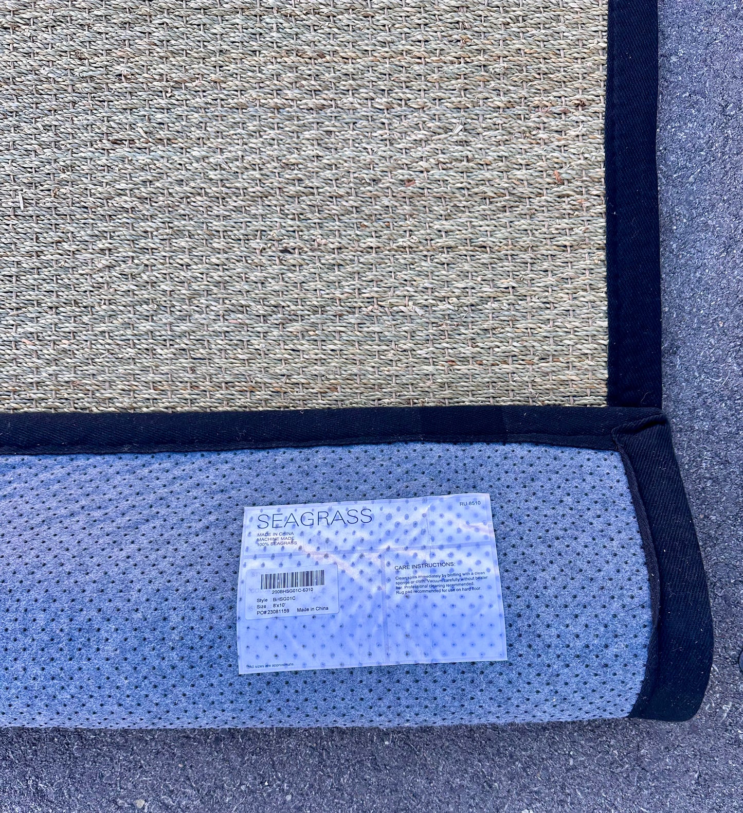 SAFAVIEH Seagrass Area Rug 8x10 - Natural Fiber Collection - Large - Natural & Dark Grey, Seagrass, Basketweave Pattern (L1049)