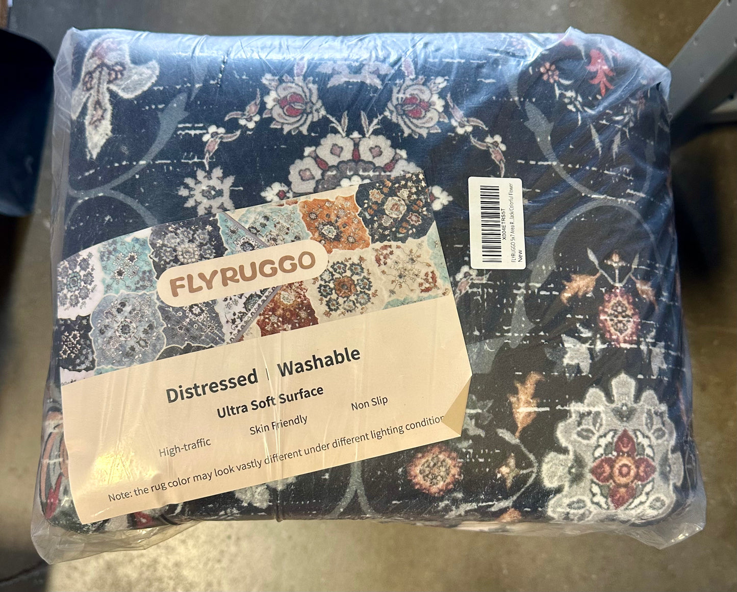 5x7 Area Rug, Washable Boho Indoor Rug for Living Room, Bohemian Ultra Soft, NonSlip Carpet for Dining Room Home Office Bedroom - (Black/Colorful Flowers)