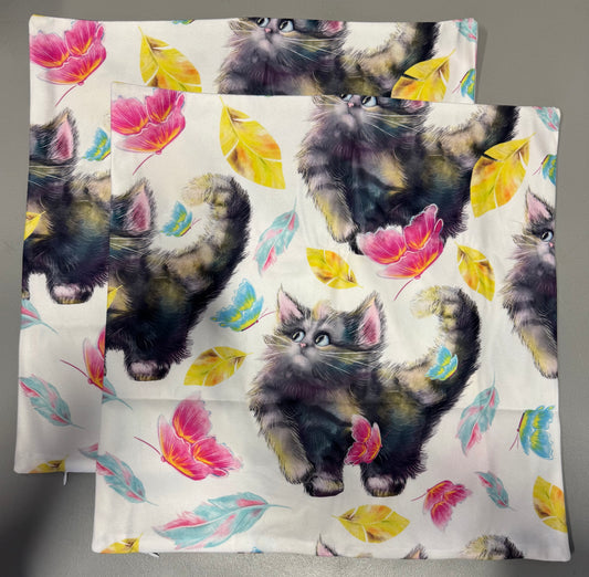 Pack of 2 Cat Throw Pillow Covers, Soft Solid Decorative Square Throw Pillow Covers Set with Zipper, 18 x 18 Inch