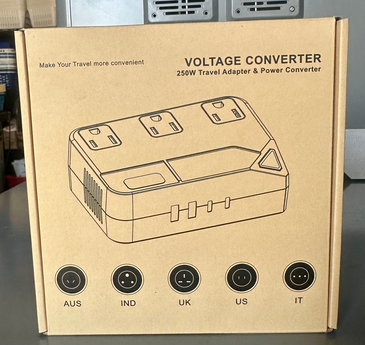 250W Conversion Plug, International Travel Converter with 2 USB and 2 USB-C Ports, lowering 220V to 110V for 100V-240V Areas and Different Countries Plugs Using US Electrical Devices