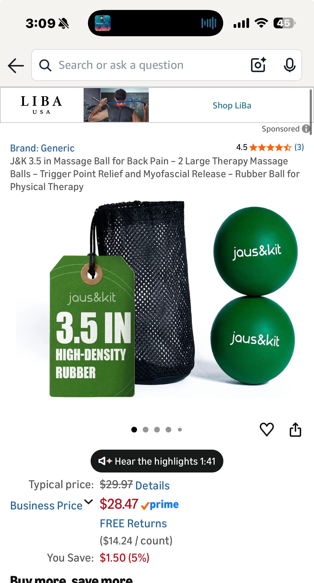 J&K 3.5 in Massage Ball for Back Pain – 2 Large Therapy Massage Balls – Trigger Point Relief and Myofascial Release – Rubber Ball for Physical Therapy