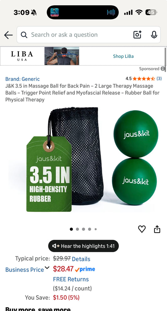 J&K 3.5 in Massage Ball for Back Pain – 2 Large Therapy Massage Balls – Trigger Point Relief and Myofascial Release – Rubber Ball for Physical Therapy