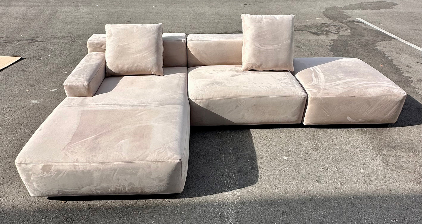 Acanva Luxury Modern Modular L-Shape Sectional Sofa Set, 3 Seat Upholstered Couch with Chaise Lounge for Living Room Bedroom Apartment,Light Cream (L1097)