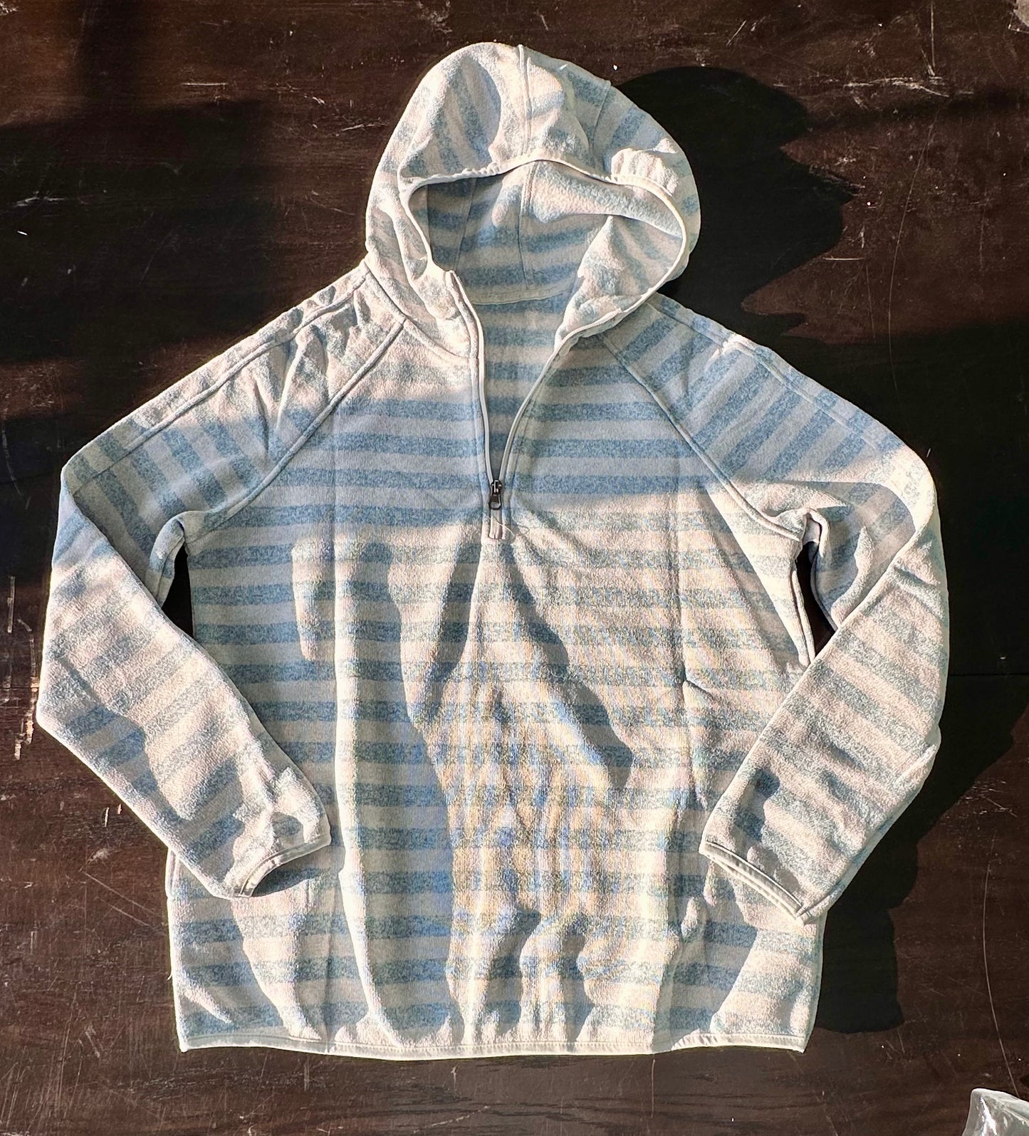 Women’s Casual Long Sleeve Half Zip Pullover Hoodie, Loose Blue and White Striped Hooded Sweatshirt with Pocket (Size Large)