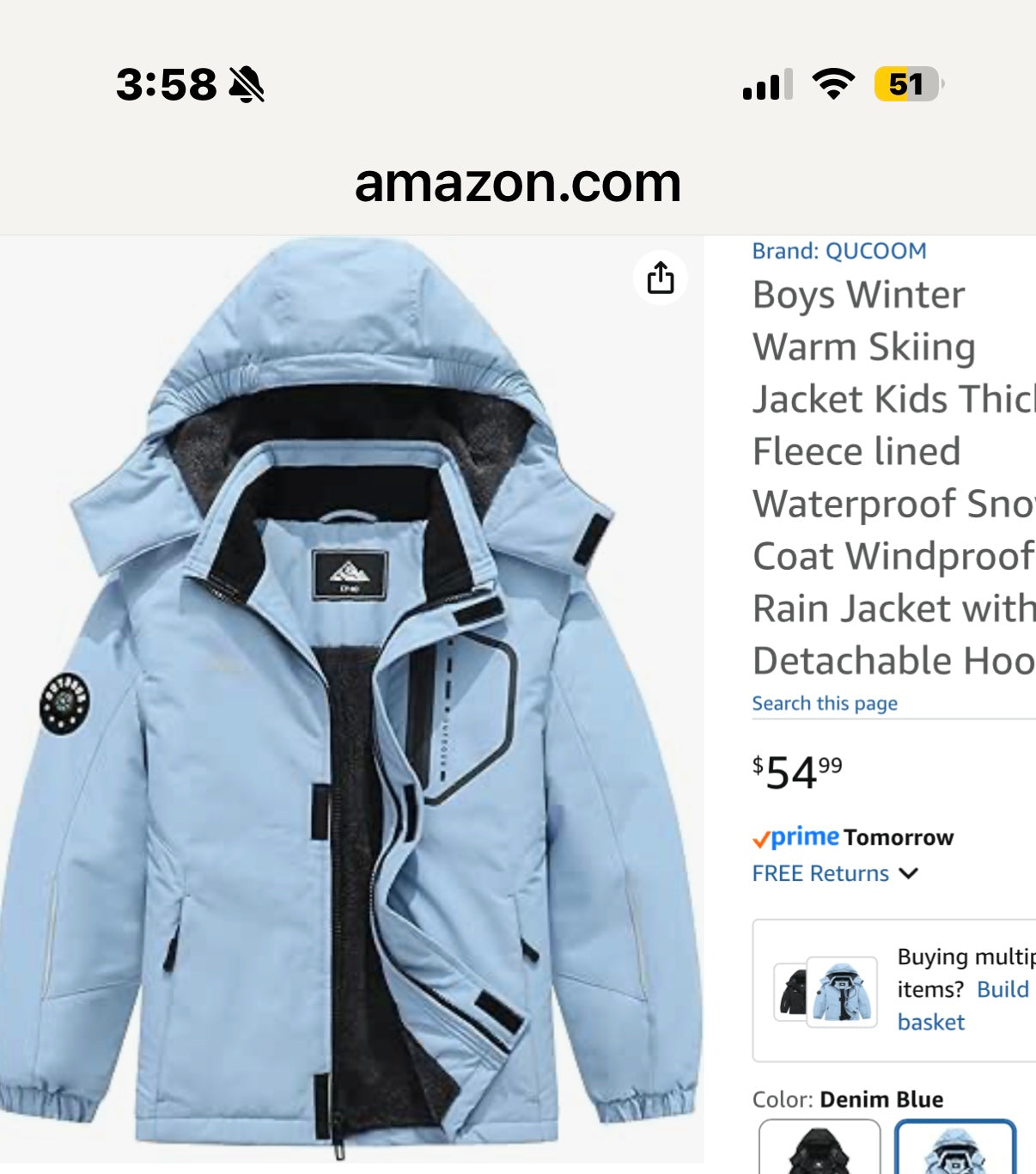 Boys Winter Warm Skiing Jacket Kids Thick Fleece lined Waterproof Snow Coat Windproof Rain Jacket with Detachable Hood