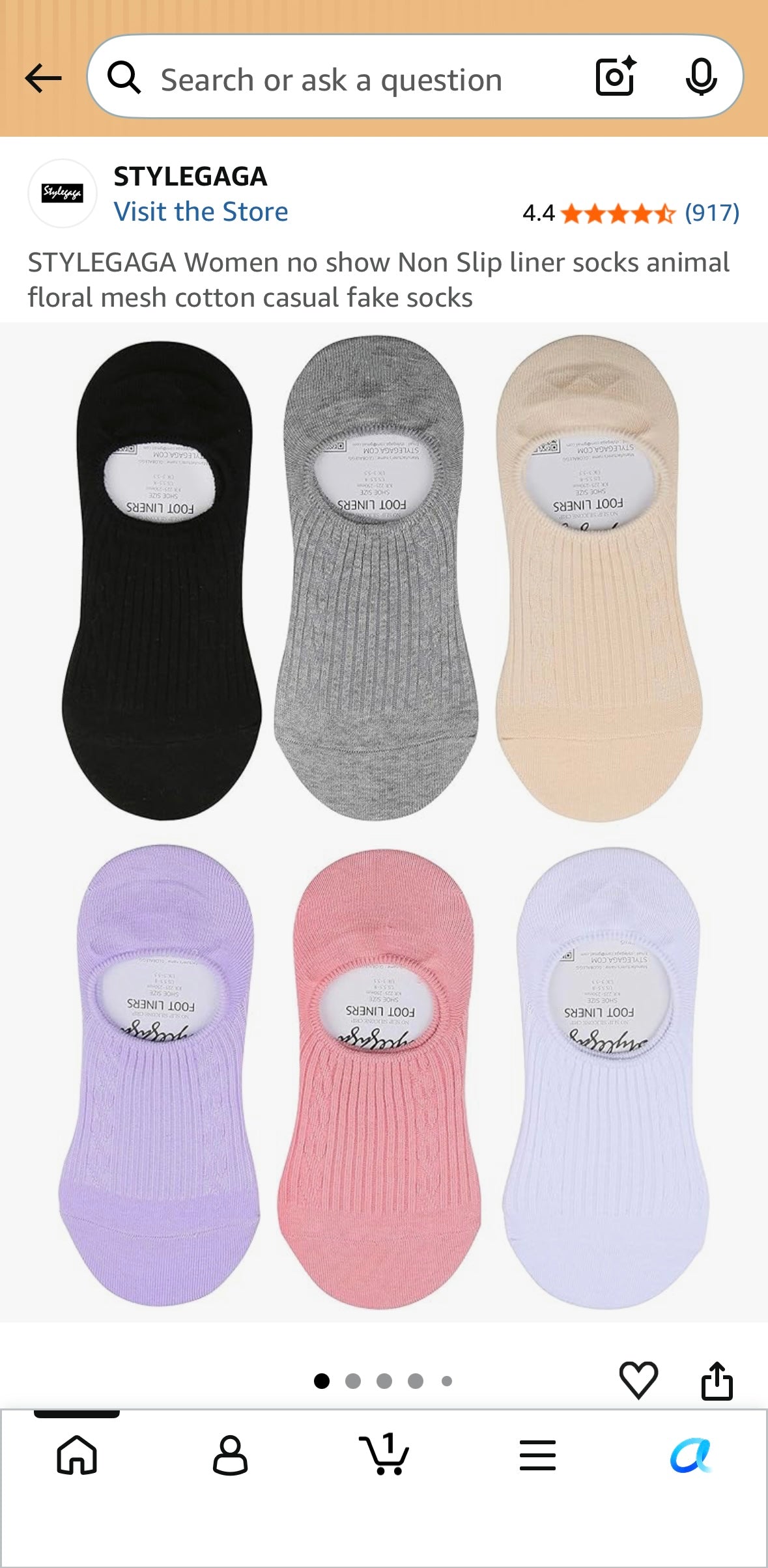 STYLEGAGA Women no show Non Slip liner socks animal floral mesh cotton casual fake socks