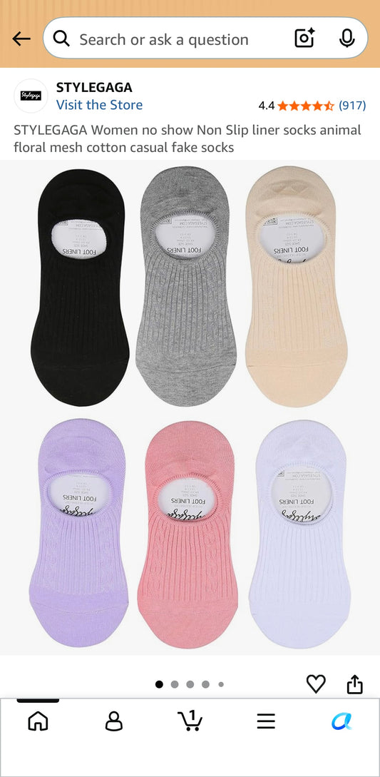 STYLEGAGA Women no show Non Slip liner socks animal floral mesh cotton casual fake socks