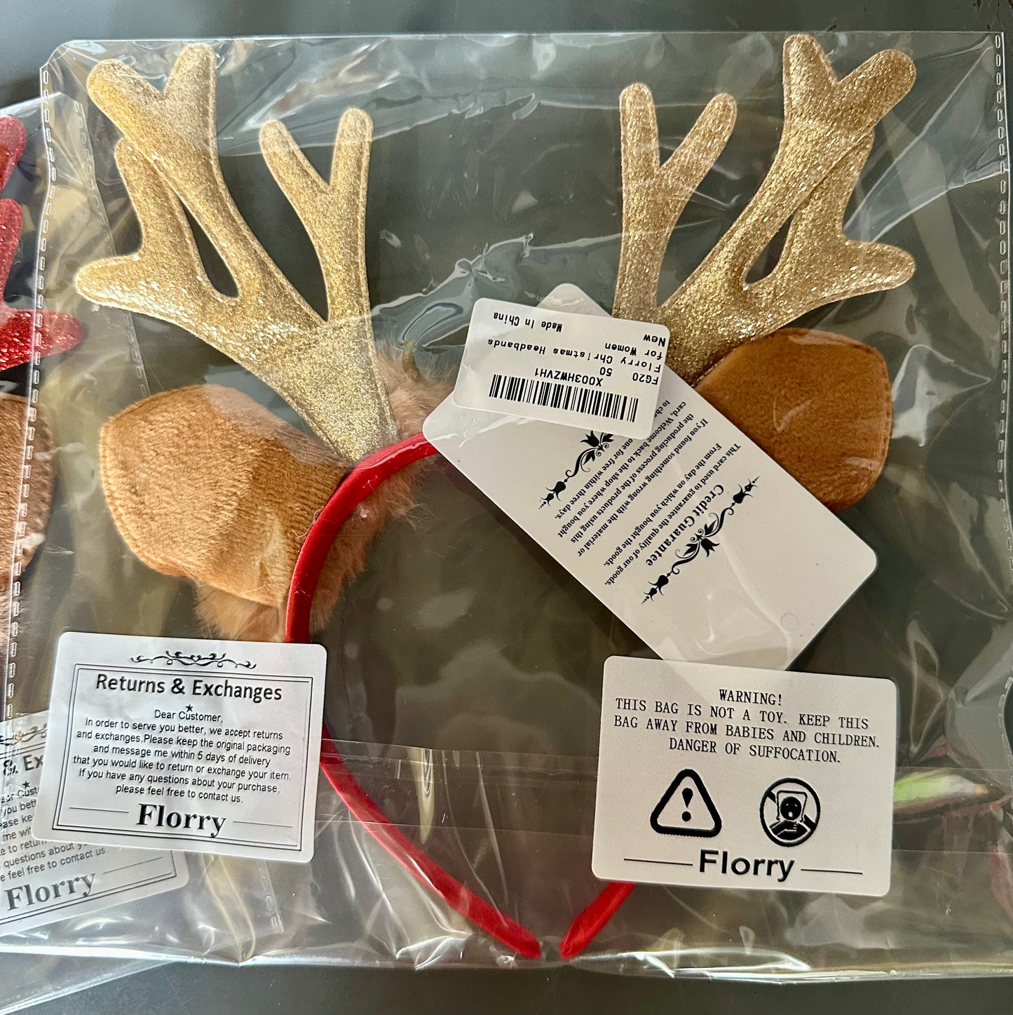 2-Pack, Christmas Headbands, Deer Antlers Headband, One Red and One Gold Reindeer Antlers