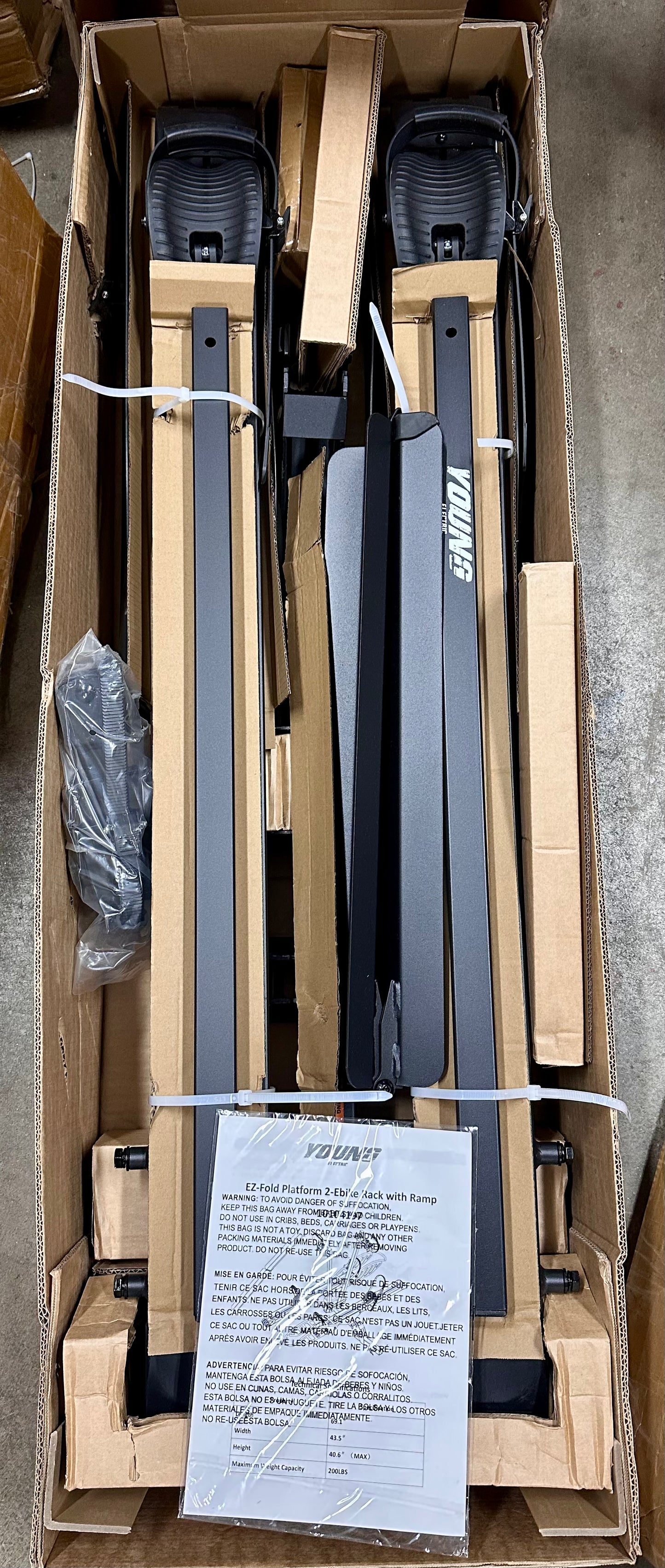 E-Bike Fold Rack with Ramp, Hitch 2 Bike Rack, 200 lbs Capacity Electric Bike Carrier, Foldable Platform Mount for Cars, Trucks, SUVs, Minivans, Up to 5-Inch Fat Tire for 2'' Receiver (W550)