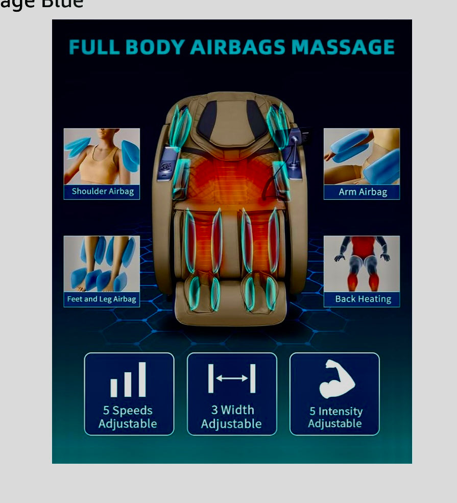 Full Body Zero Gravity Massage Chair with Body Scan, 4D Intelligent Shiatsu Strecth Massage, Back/Leg Heated with Al Voice Control, Bluetooth Speaker, Airbags, SL Track Massage, Blue (R670)