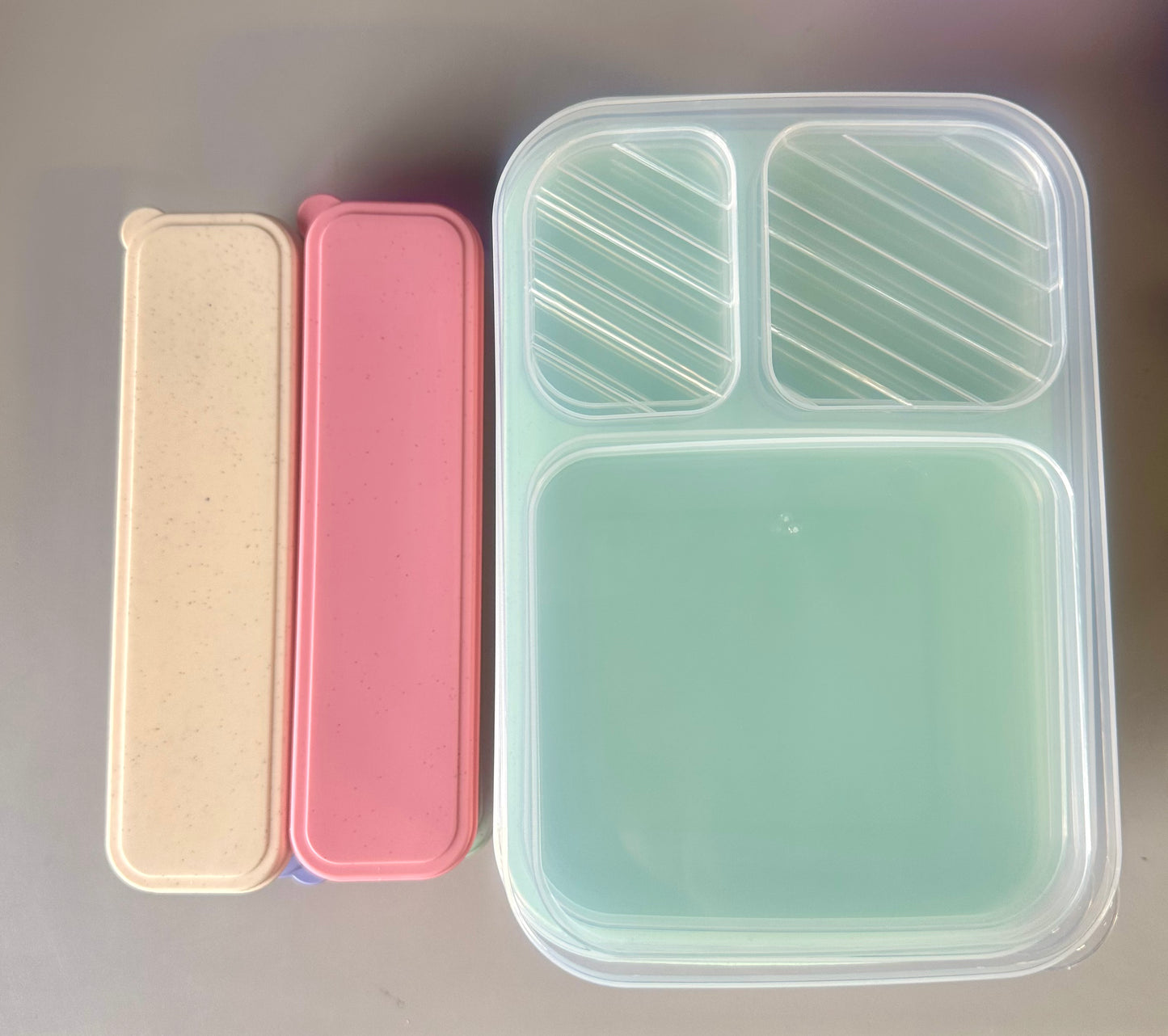 TAOUNOA 4 Pack Bento Lunch Box with Cute Knife, Spoon, Fork Set, Wheat Straw Lunch Box Containers, Reusable Divided Lunch Containers for Kids, Adults, Work, Travel