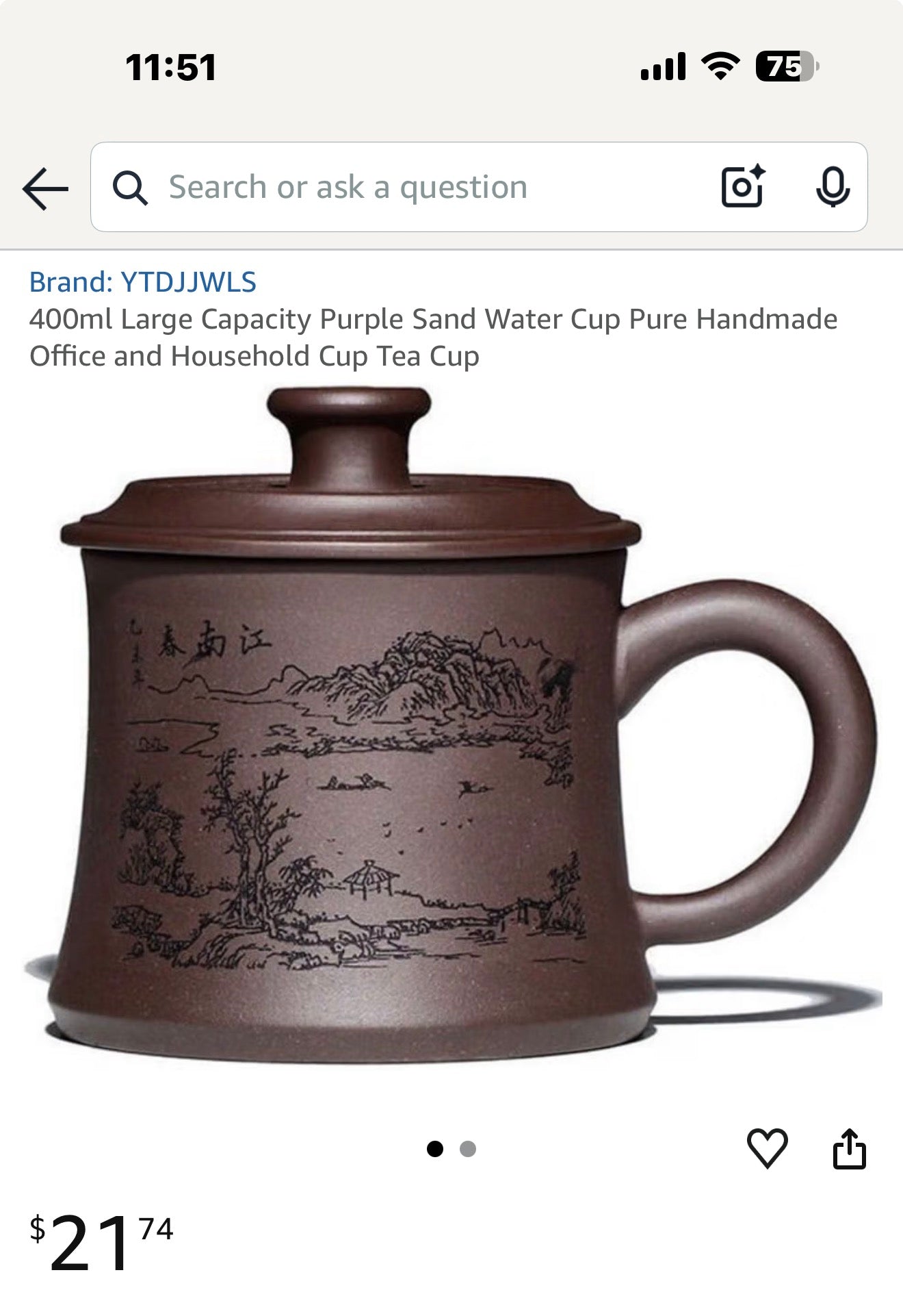400ml Large Capacity Purple Sand Water Cup Pure Handmade Office and Household Cup Tea Cup